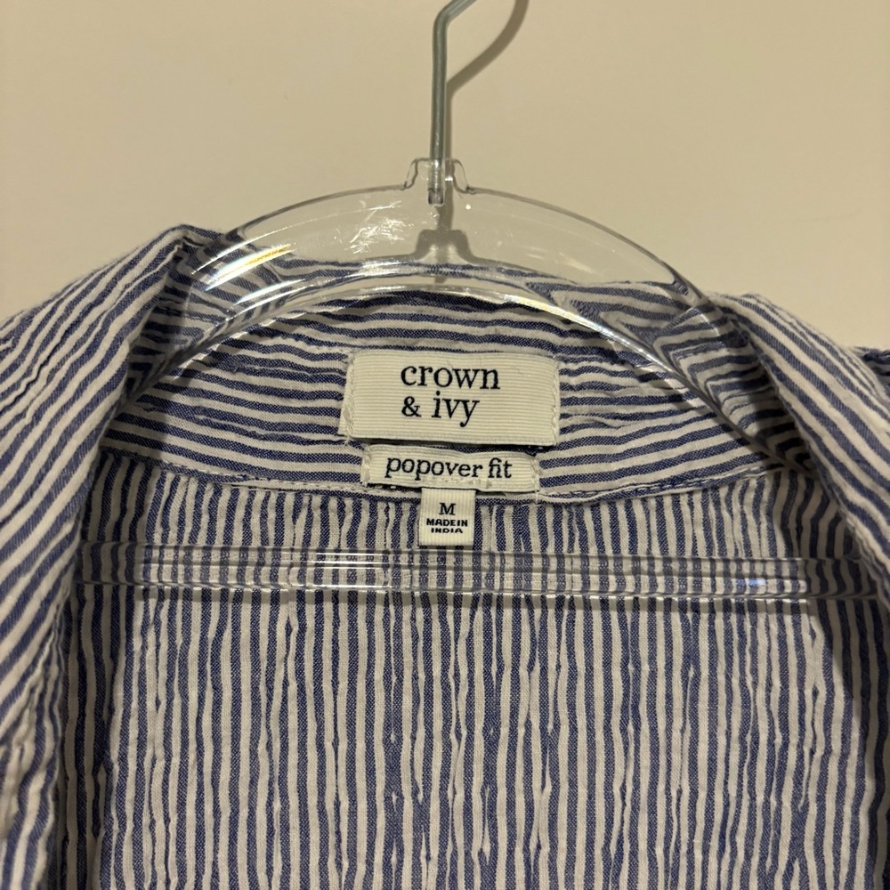 Crown & Ivy Popover Fit Lightweight Shirt Crinkle Buttons Down Back blue medium - Picture 4 of 4